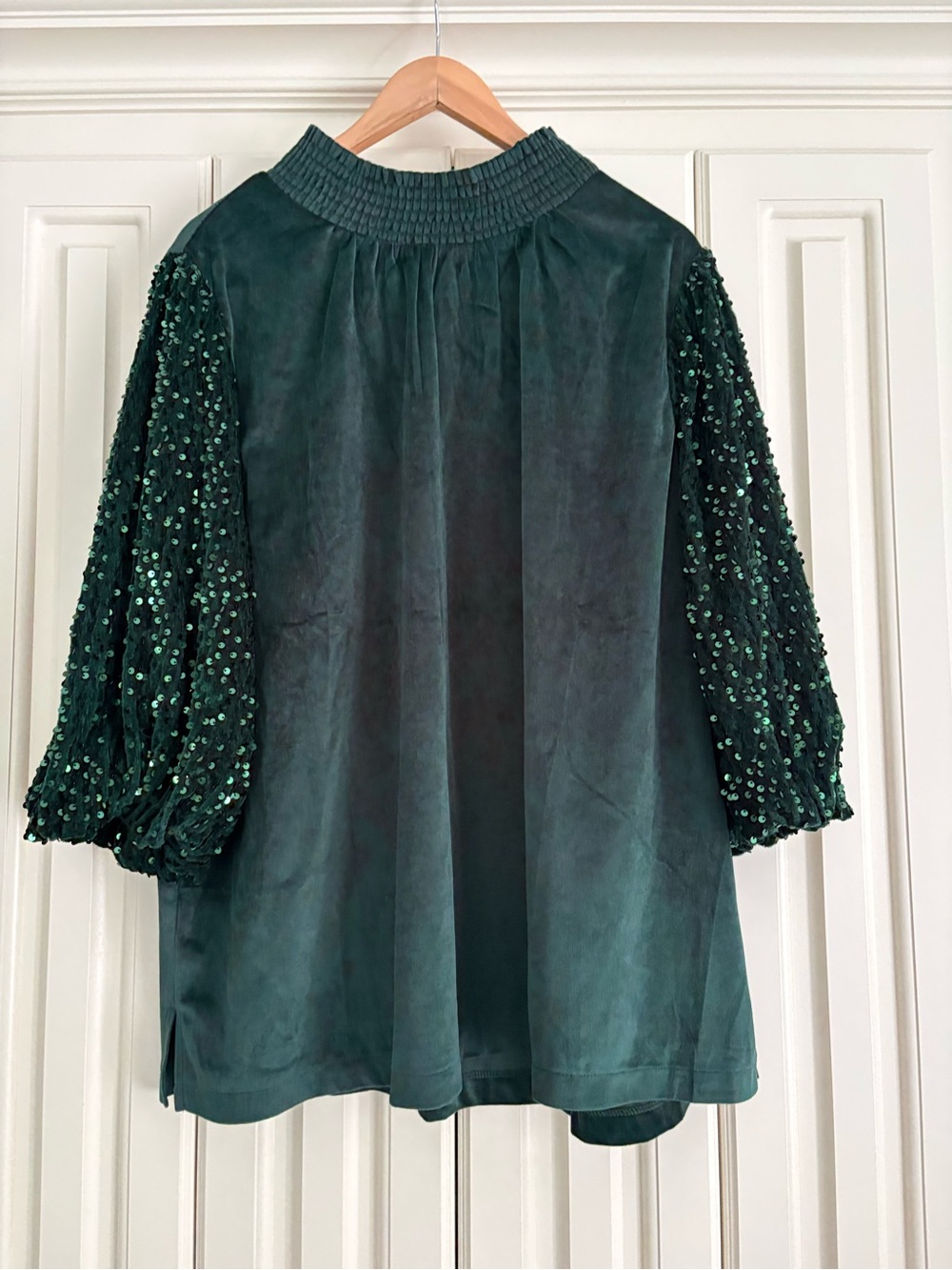 ODDY Emerald Green Velvet Tunic Top Sequin Puff Sleeves Size 3XL NWT Mixed Media